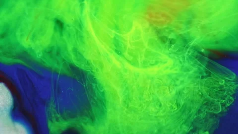 Paint water drop neon fluid splash green blue mist Video stock 275871626