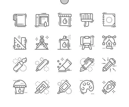 Paint Well-crafted Pixel Perfect Vector Thin Line Icons Stock Illustration
