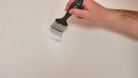 Paintable Wallpaper.Movement of a paintbrush in white paint on a textured wall. Stock Footage 334949820