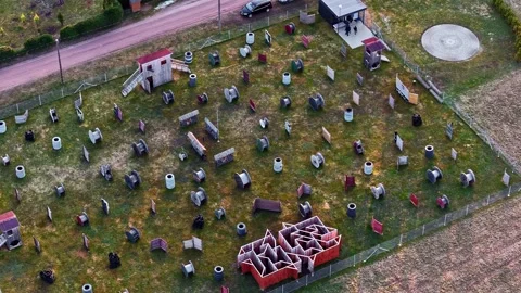 Paintball field with obstacles for combat sport action and team strategy in Stock Footage 334091403