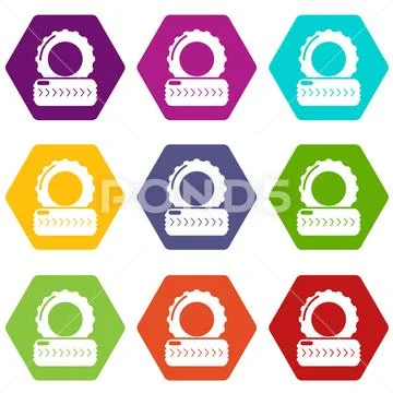 Paintball field tire barricade icons set 9 vector Stock Illustration
