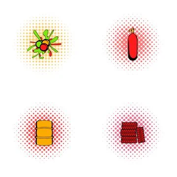 Paintball game elements comics style icon set 스톡 일러스트
