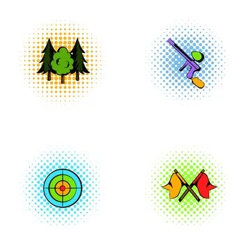 Paintball game elements with forest target and flags 库存插图