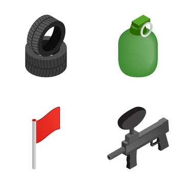Paintball game elements icon set representing sport and competition 库存插图