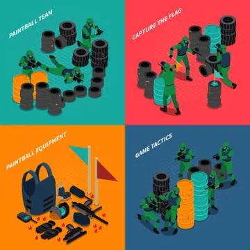 Paintball Isometric Compositions Stock Illustration
