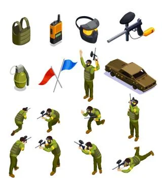 Paintball Isometric Elements Set Illustrazione stock