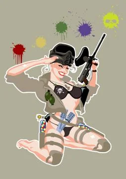 Paintball pin-up in retro style Stock Illustration
