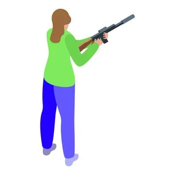 Paintball player aiming with marker gun, isometric view Stock Illustration