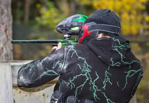 Paintball player aiming Stock Photos