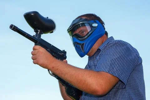 Paintball player aiming Stock Photos