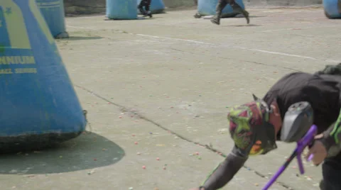 Paintballplayer falls down Stock Footage 66445836