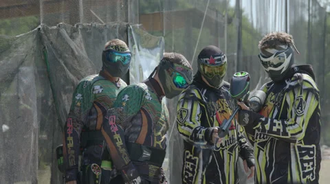 Paintballplayer get checked by Refs in 4K Stock Footage 66454434