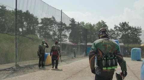 Paintballplayer walks to the Base in 4K Stock Footage 66455254