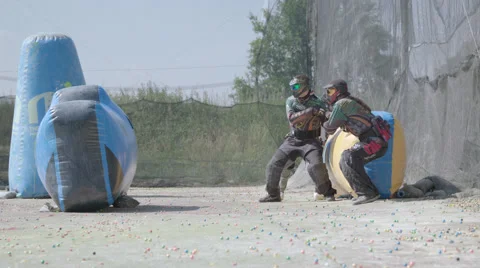 Paintballplayers start to Play Stock Footage 66439896