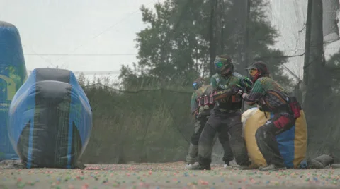 Paintballplayers start to Play Stock Footage 66441455