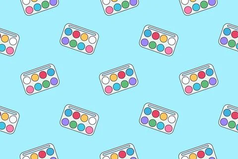 Paintbox. Flat illustration. Seamless vector pattern Stock Illustration