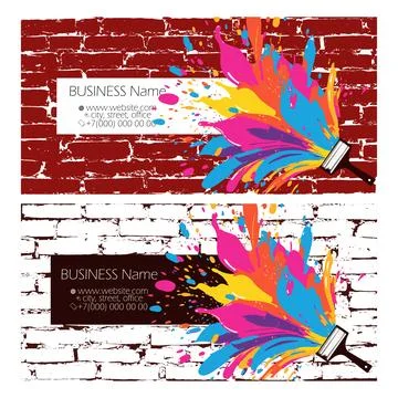 Paintbrush and splashes of colored paint. House painter business card concept Stock Illustration