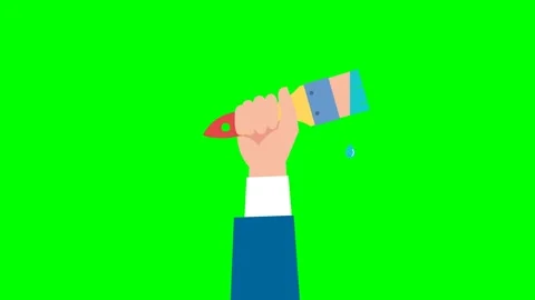 Paintbrush appears. Drop of paint drips. Man is holding a brush with paint Video stock 327117767