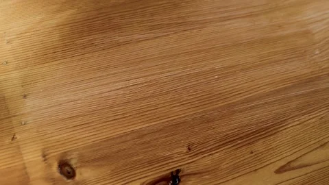 Paintbrush applying clear varnish or protective coating to a wooden board Stock Footage 338232621