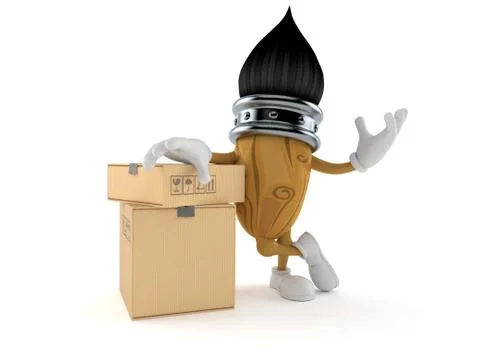 Paintbrush character with stack of boxes Illustrazione stock