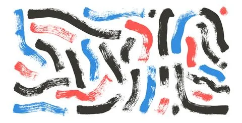 Paintbrush linear scribble elements set isolated on white background. Scribbl Stock Illustration