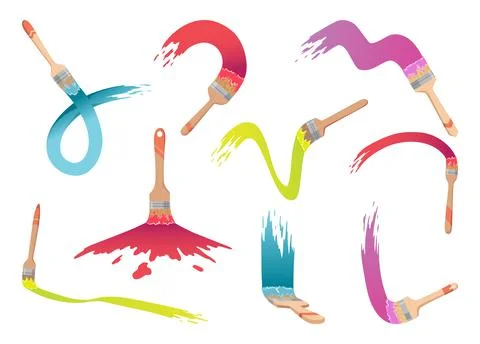 Paintbrush with paint of different colors. Set of colorful drawing brushes Stock Illustration