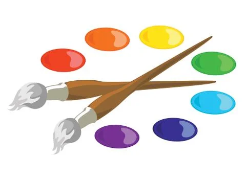 Paintbrushes and basic paint colors Stock Illustration