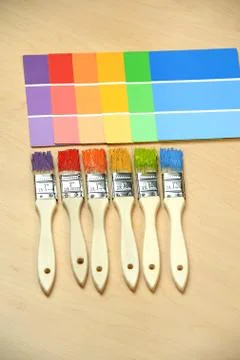 Paintbrushes with Color Samples Stock Photos