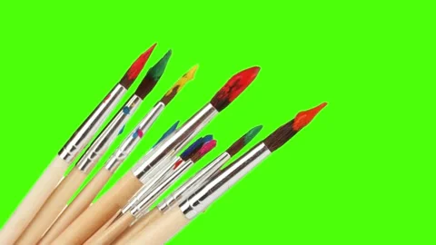 Paintbrushes with colorful bristles Video stock 341745507