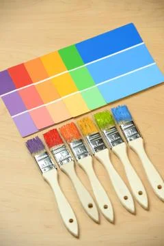 Paintbrushes with Paint Color samples Stock Photos