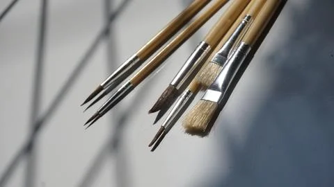 Paintbrushes on a white background, close-up Foto stock