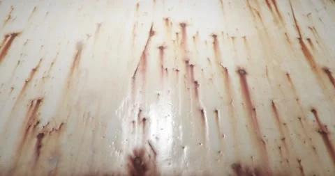 Painted aged surface with rust marks revealing behind pain. Zoom closeup scene w Stock Footage 138166121
