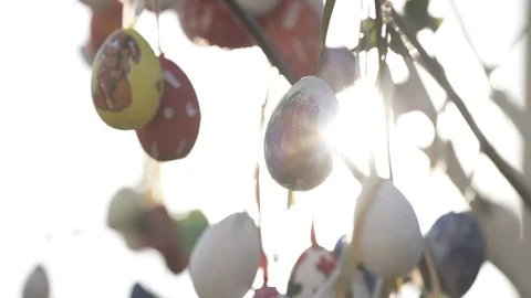 Painted and decorated easter eggs in backlight, stock video Stock Footage 108499742