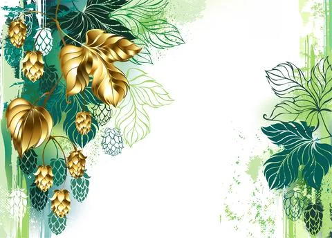 Painted background with golden hops Illustrazione stock