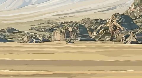 Painted background of sandy rocky mountain landscape close up Stock Illustration