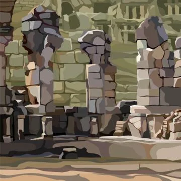 Painted background stone ruins of the ancient city Stock Illustration