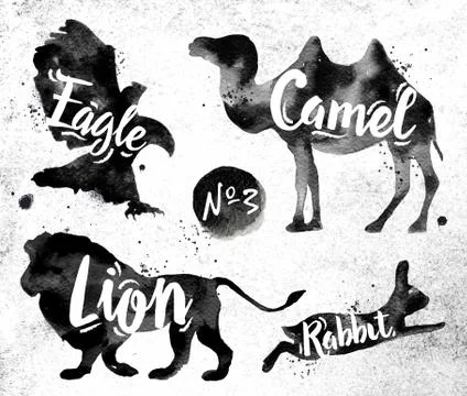Painted black animals camel Stock Illustration