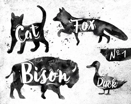 Painted black animals deer Illustrazione stock