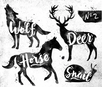 Painted black animals deer Stock Illustration