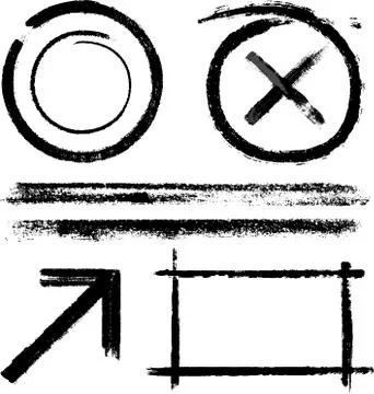 Painted black lines in various forms. Square, circle, line and arrow. Stock Illustration