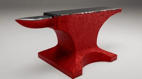 Painted blacksmith anvil over yellow studio background. Concept of crafts Stock Illustration
