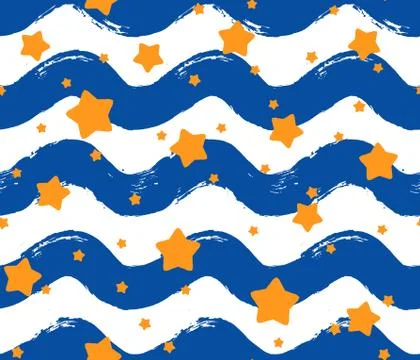Painted Blue Wave Pattern Stars Stock Illustration