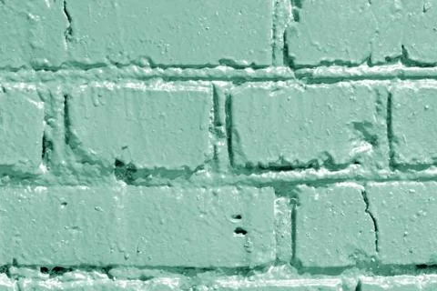 Painted brick wall close up. Abstract background green color toned Stock Photos