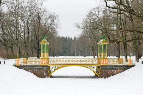 Painted the bridge with turrets Stock Photos
