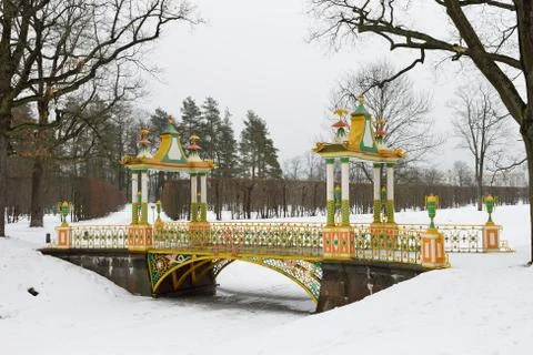 Painted the bridge with turrets Stock Photos