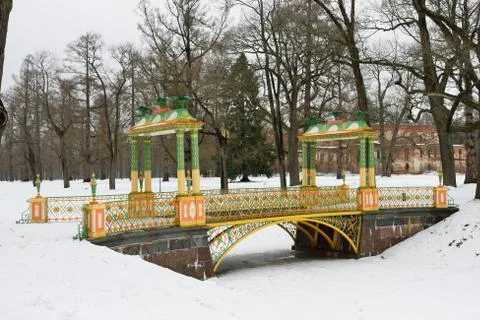 Painted the bridge with turrets Stock Photos