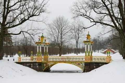 Painted the bridge with turrets Stock Photos