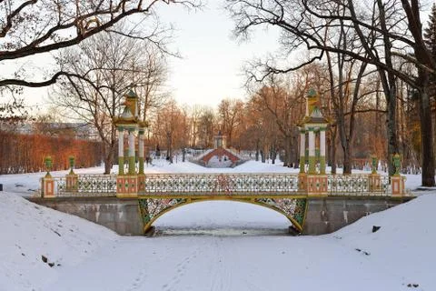 Painted the bridge with turrets through the Bypass channel in the Alexander P Stock Photos