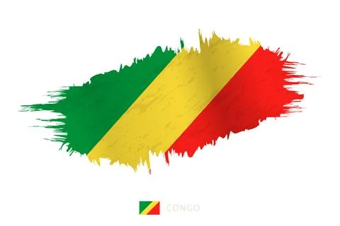 Painted brushstroke flag of Congo with waving effect. Stock Illustration