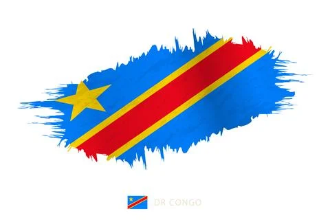 Painted brushstroke flag of DR Congo with waving effect. Stock Illustration